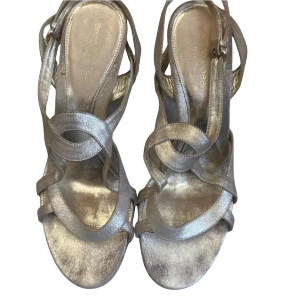 Sergio Rossi Metallic Silver Leather Sandals | Size 8 - Picture 2 of 10
